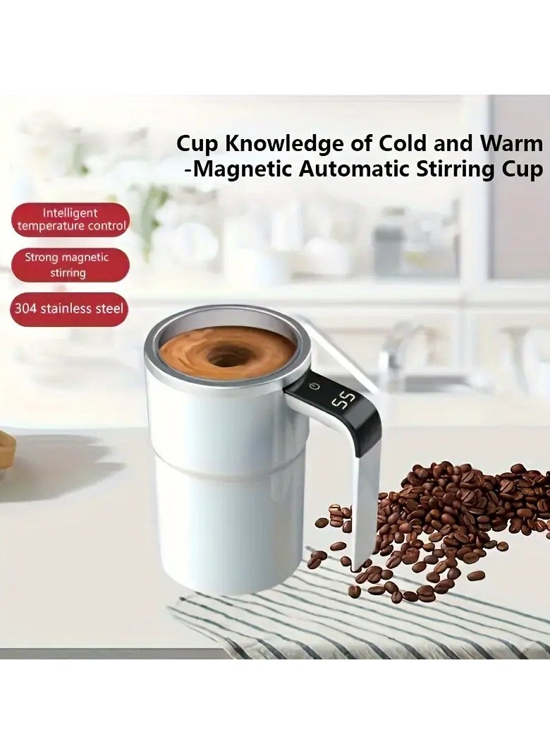 ELLEGLAM - Electric Magnetic Self Stirring Coffee Mug with Lid, Automatic Magnetic Stirring Cup with Digital Display, Rechargeable Self-Mixing Coffee Mug for Coffee, Tea, Hot Chocolate (White) - Image 1