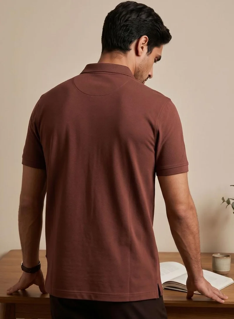 Dennis Lingo Men Brown Cotton Blend Solid Regular T-Shirt