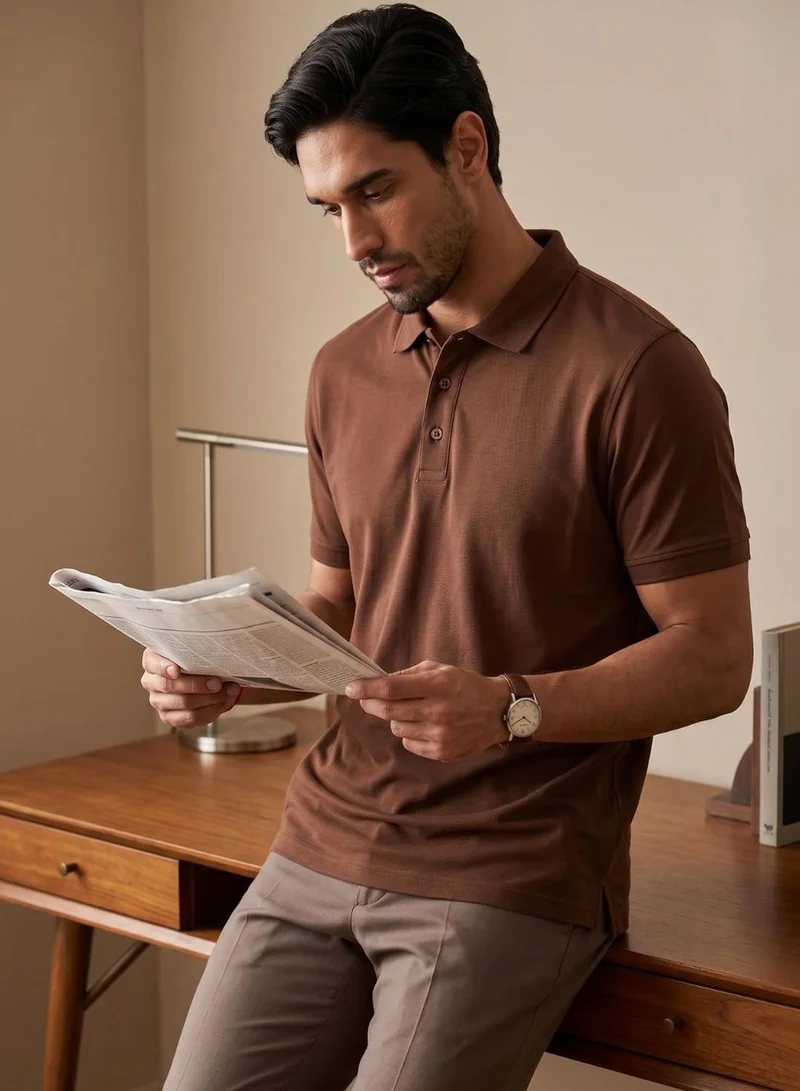 Dennis Lingo Men Brown Cotton Blend Solid Regular T-Shirt