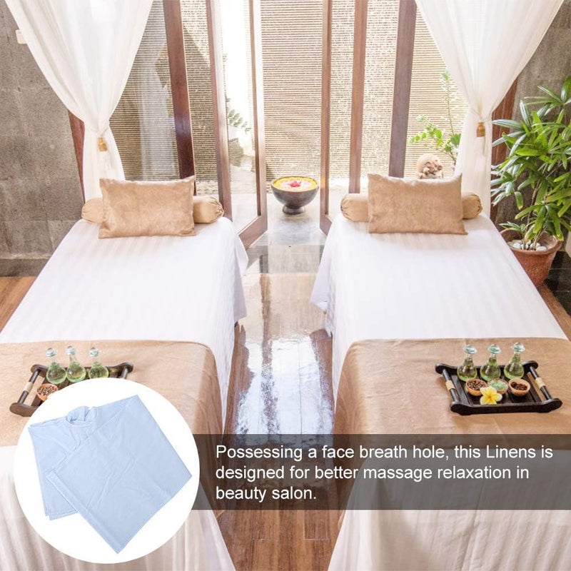 Semme Massage Table Face Hole Cover,Beauty Massage Bed Sheets, Salon Massage SPA Couch Soft Cotton Bed Cover Protector with Face Breath Hole (Light Blue) - Image 3
