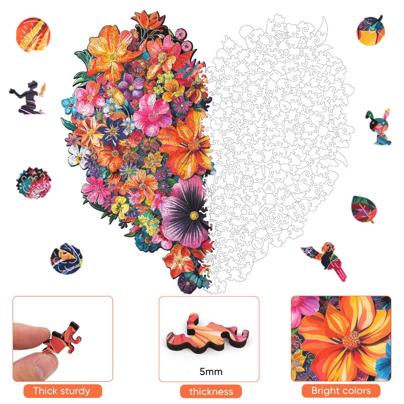 Mys Aurora Puzzles for Adults Heart Flower Wooden Puzzles, 200 Pieces Unique Shaped Jigsaw Puzzles for Adults, Fun Challenge Family Game 11.2'' x 10.8'' FSC Certified - Image 3