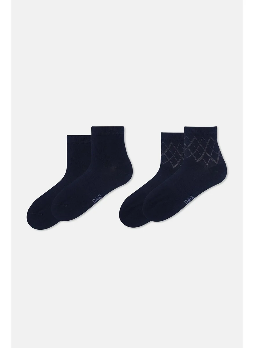 داجي Navy Blue Men's 2-Pack Baklava Pattern Bamboo Socks