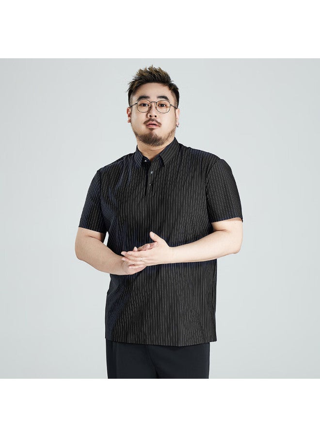 Ayoupang Ayoo Fat Summer Short-sleeve Ice Silk Plus-size Polo Shirt, Business Striped Loose Elastic T-shirt For Men, Black, 4XL - Image 5