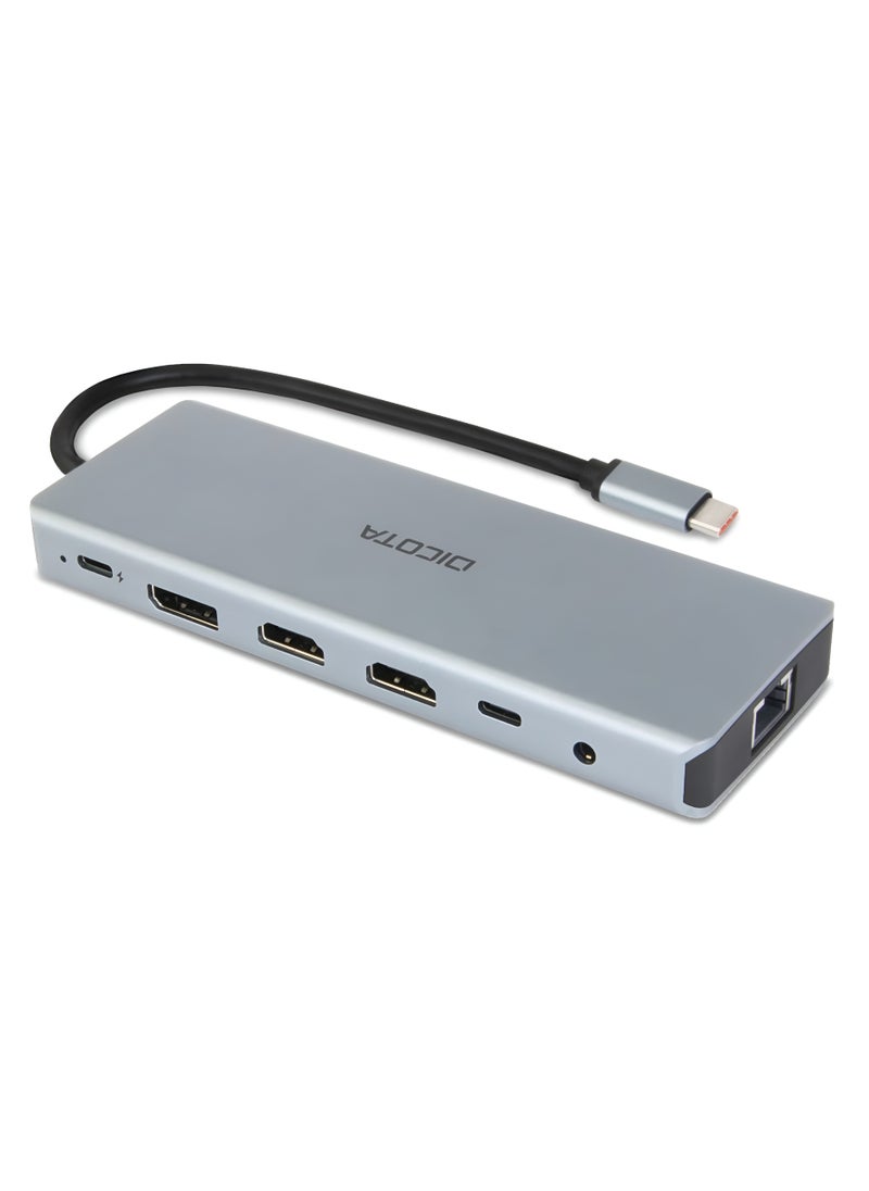 DICOTA - USB C Docking Station 13-in-1 4K Triple Display Dual HDMI, DP, 10Gbps A and C Data Ports 100W PD, Ethernet, 3.5 audio SD Card Reader USB C Hub for Macbook Dell XPS Thinkpad Yoga - Image 1