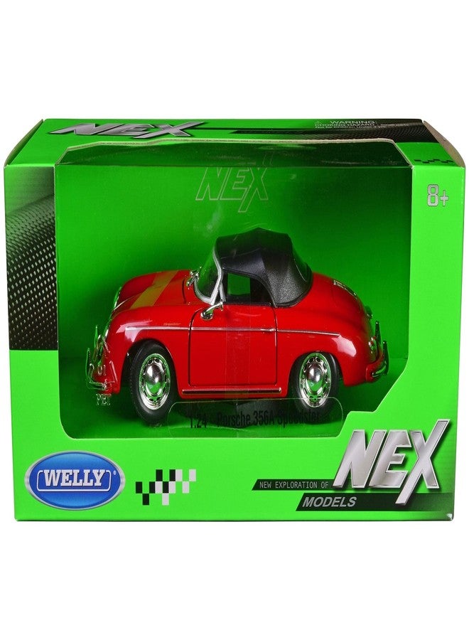 سيارة ويلي بورش 356A سبيدستر حمراء بسقف قماشي أسود، من إنتاج شركة NEX Models، سلسلة 1/24، نموذج مصغر من المعدن المصبوب
