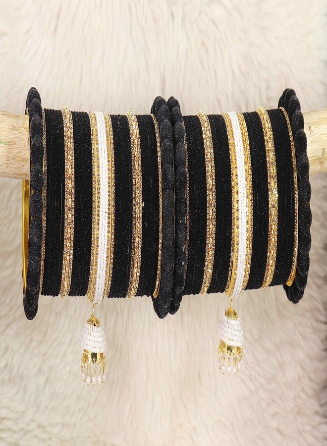 NMII Traditional Metal Bangles Traditional Bridal Chuda Set For Women and Girls with Pearls & Zircon Stone| Trendy Wedding Chuda Bangles | Chuda Set Women | Chudi Set | Black Chuda-(Chuda97-Black-2.4) - Image 3