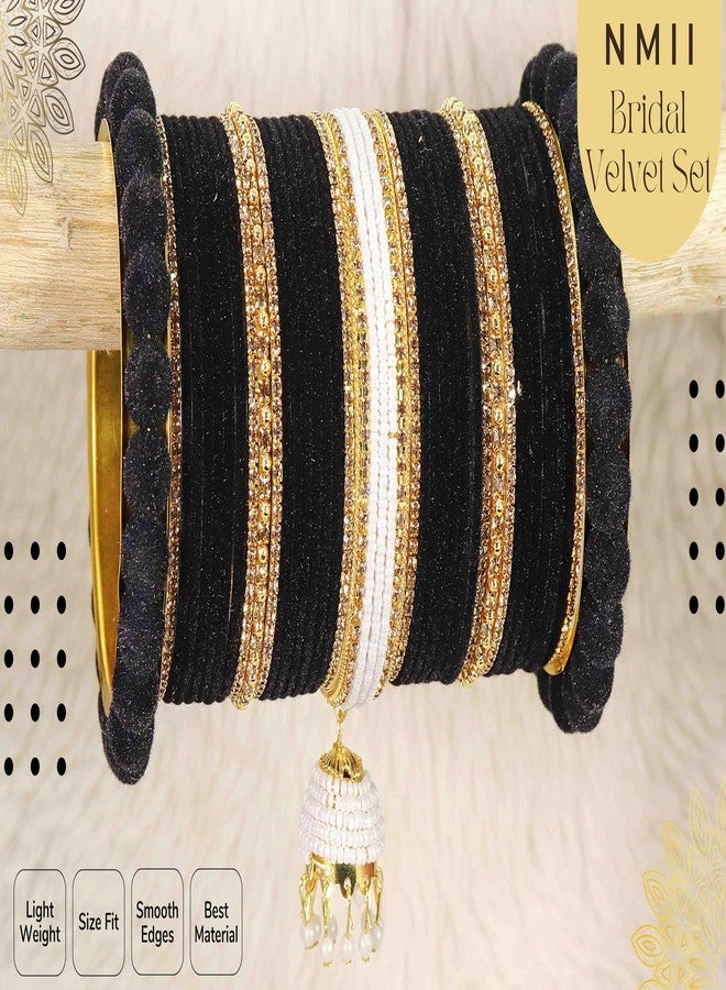 NMII Traditional Metal Bangles Traditional Bridal Chuda Set For Women and Girls with Pearls & Zircon Stone| Trendy Wedding Chuda Bangles | Chuda Set Women | Chudi Set | Black Chuda-(Chuda97-Black-2.4) - Image 5