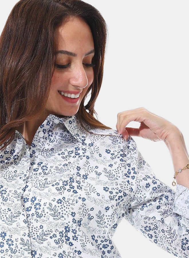 Andora Floral Pattern Buttons Closure Shirt _ White & Blue - Image 3