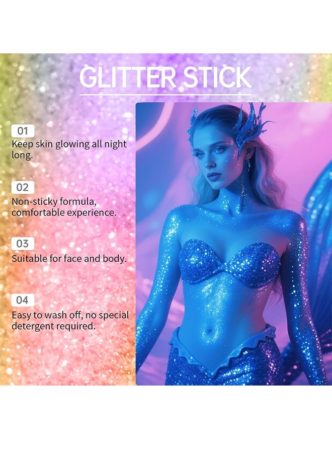 Meidián Silvery Glitter Stick,Waterproof Halloween Face Glitter Gel,Chunky Glitter Face Paint,Mermaid Sequin Hair Glitter Makeup,Sparkle Body Glitter for Women,Festival Accessories Glitter 15g - Image 3