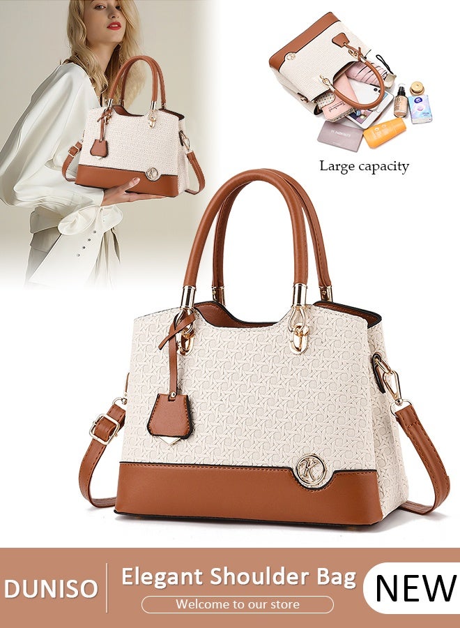 DUNISO Vintage Women's Faux Leather Tote Bag Large Capacity Shoulder Handbag Fashion Satchel Crossbody Bag with Detachable Strap for Everyday Use Travel Work - Image 1