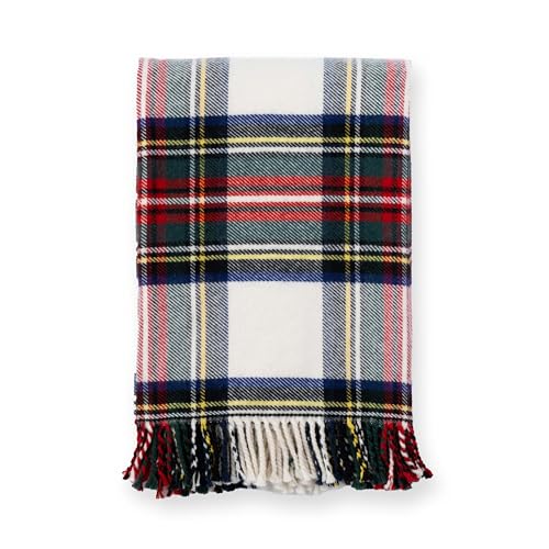 Hofdeco Premium Classic Holiday Decorative Throw Blanket 50x70 Heavyweight 100 Ultra Fine Merino Wool Navy Red Beige Woven Royal Stewart Tartan Plaid - Image 1