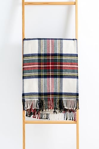 Hofdeco Premium Classic Holiday Decorative Throw Blanket 50x70 Heavyweight 100 Ultra Fine Merino Wool Navy Red Beige Woven Royal Stewart Tartan Plaid - Image 3