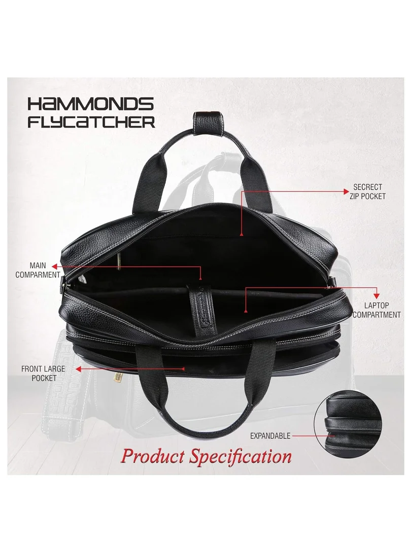 HAMMONDS FLYCATCHER Laptop Bag for Men - Leather - Fits 14/15.6/16 Inch Laptop - Black - Office Bag, Messenger & Shoulder Bag - Executive Bag for Office Use & Travel - Expandable Leather Bag LB162BL