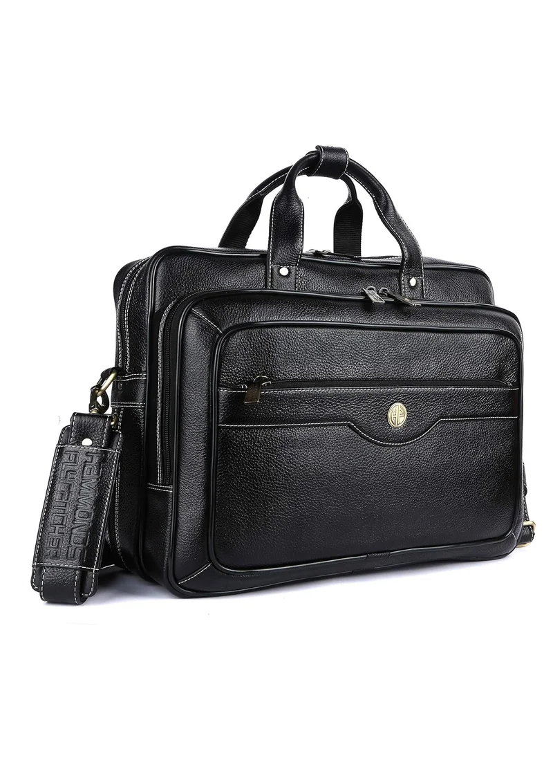 HAMMONDS FLYCATCHER Laptop Bag for Men - Leather - Fits 14/15.6/16 Inch Laptop - Black - Office Bag, Messenger & Shoulder Bag - Executive Bag for Office Use & Travel - Expandable Leather Bag LB162BL