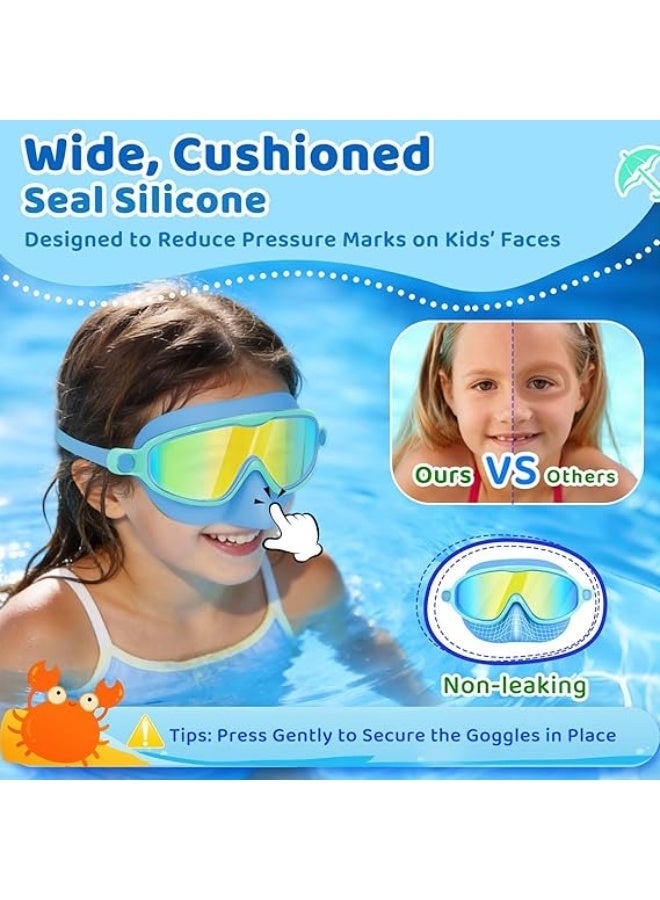 ATRJSZ 2 Pack Kids Swim Goggles with Nose Cover, Wide View Anti-Fog UV Protection Swimming Mask for Boys Girls Ages 3-14 - Image 2