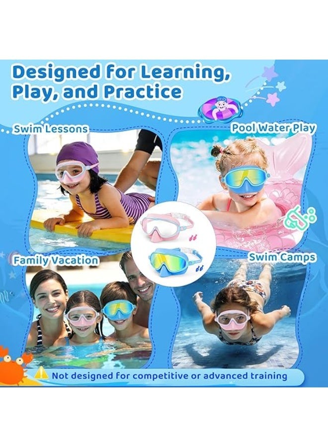 ATRJSZ 2 Pack Kids Swim Goggles with Nose Cover, Wide View Anti-Fog UV Protection Swimming Mask for Boys Girls Ages 3-14 - Image 4