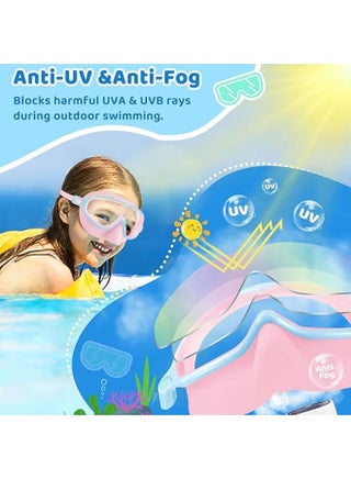 2 Pack Kids Swim Goggles with Nose Cover, Wide View Anti-Fog UV Protection Swimming Mask for Boys Girls Ages 3-14 - view 5