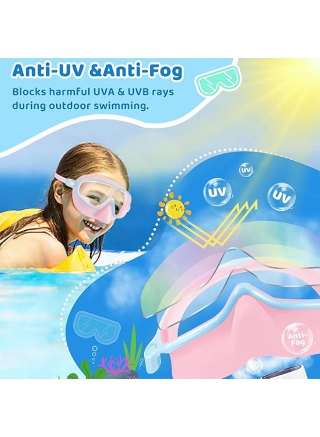 ATRJSZ 2 Pack Kids Swim Goggles with Nose Cover, Wide View Anti-Fog UV Protection Swimming Mask for Boys Girls Ages 3-14 - Image 5