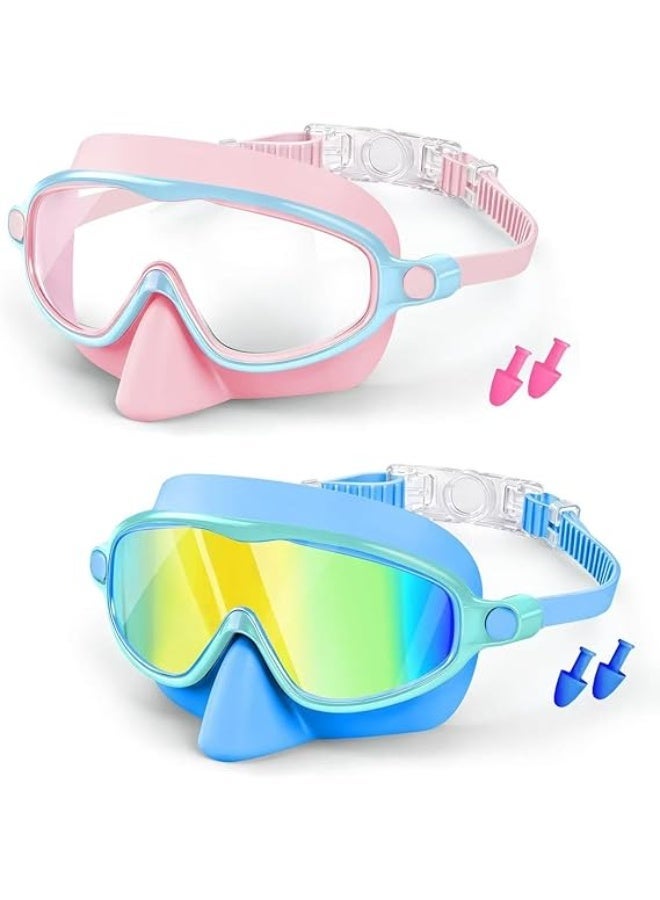 ATRJSZ 2 Pack Kids Swim Goggles with Nose Cover, Wide View Anti-Fog UV Protection Swimming Mask for Boys Girls Ages 3-14 - Image 1