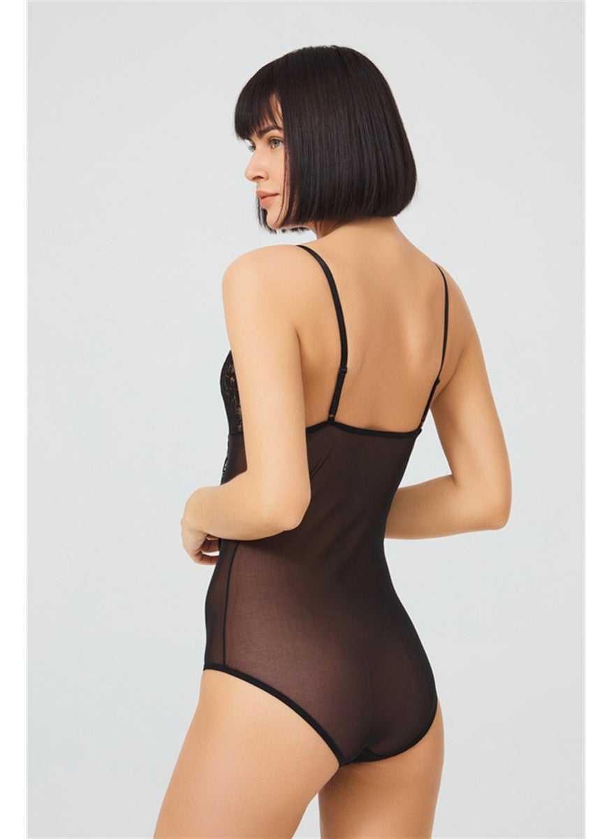 COTTONHILL Black Stud Lace Transparent Non-Wireless Women's Bodysuit  - Image 2