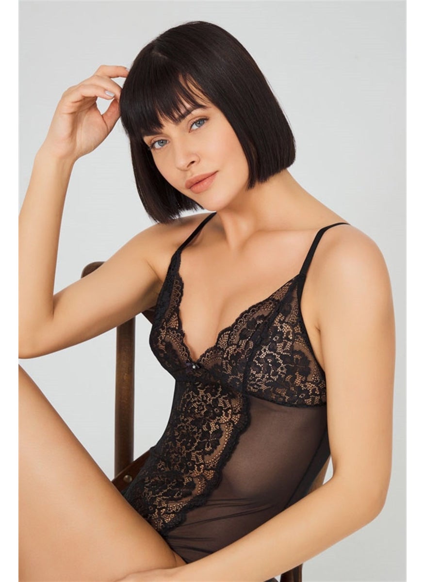 COTTONHILL Black Stud Lace Transparent Non-Wireless Women's Bodysuit  - Image 4