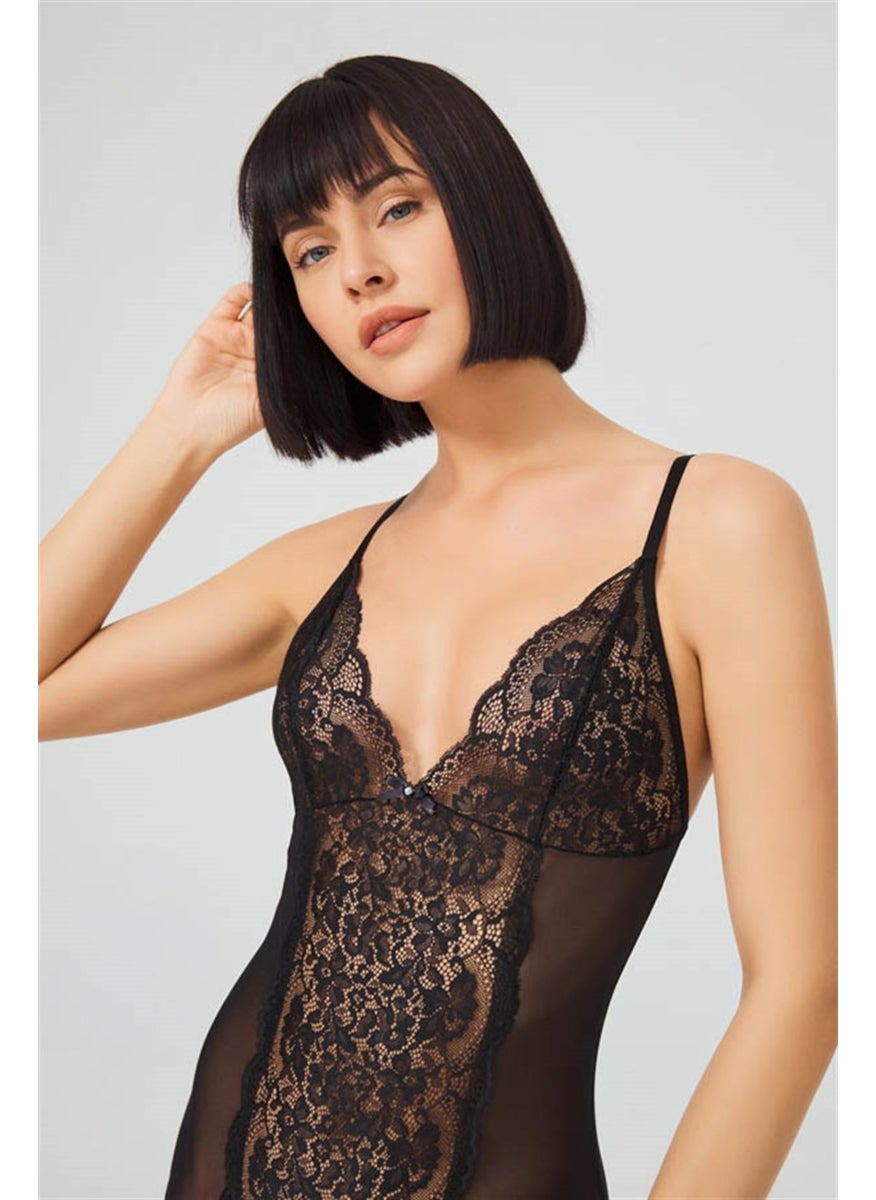 COTTONHILL Black Stud Lace Transparent Non-Wireless Women's Bodysuit  - Image 5