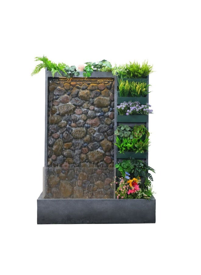 DANUBE HOME Aquazen Outdoor Fountain - 151x51x200cm Polyresin & Acrylic Garden Water Feature with Plastic Planter & Artificial Flowers - Grey - Image 2