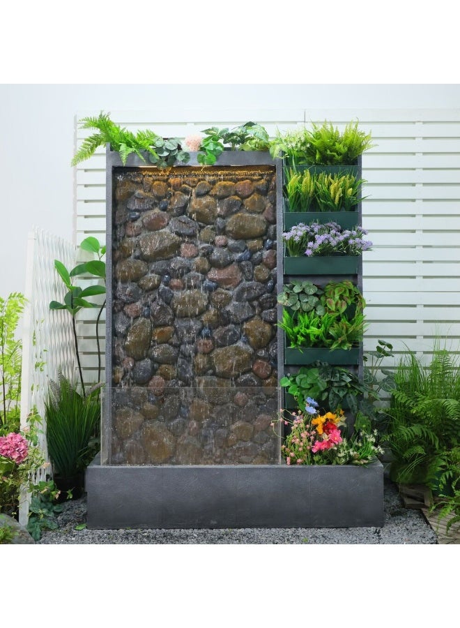 DANUBE HOME Aquazen Outdoor Fountain - 151x51x200cm Polyresin & Acrylic Garden Water Feature with Plastic Planter & Artificial Flowers - Grey - Image 1