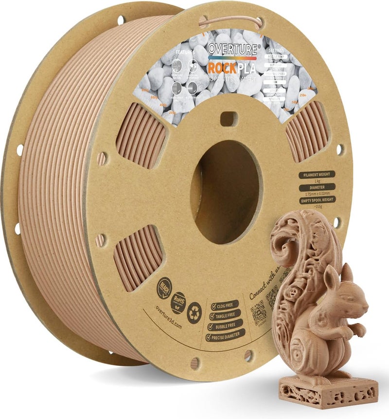 OVERTURE Rock PLA Filament 1.75mm, Wood PLA 3D Printer Filament 1kg Spool (2.2lbs), Dimensional Accuracy +/- 0.02 mm, Fit Most FDM Printer (White Oak) - Image 1