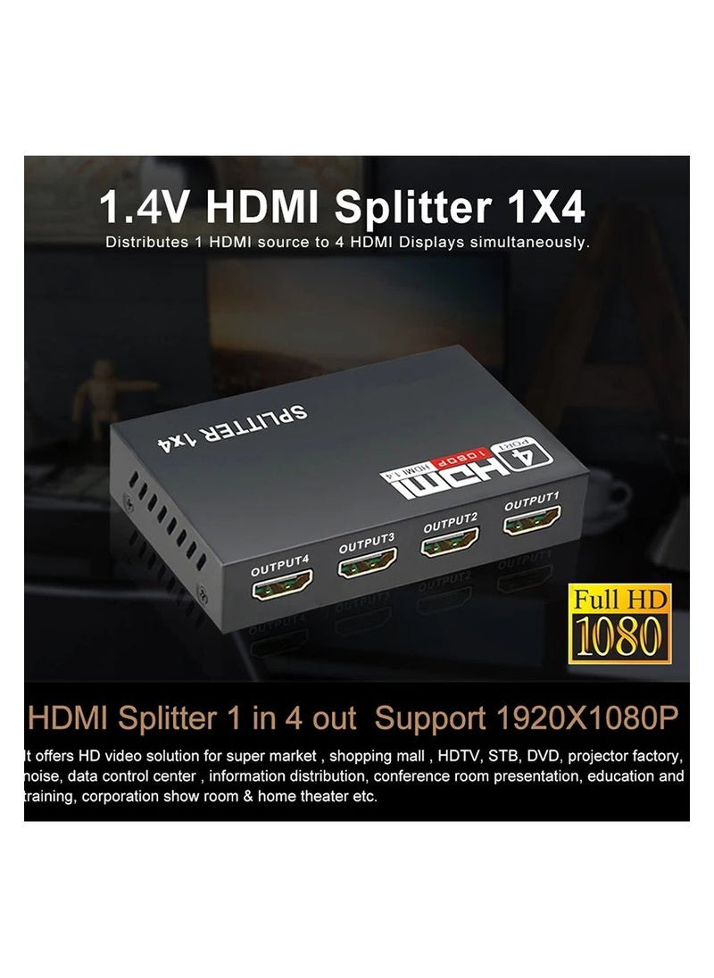 موزع HDMI بدقة 1080p – مدخل 1 إلى 4 مخارج – توزيع عالي الوضوح لشاشات متعددة