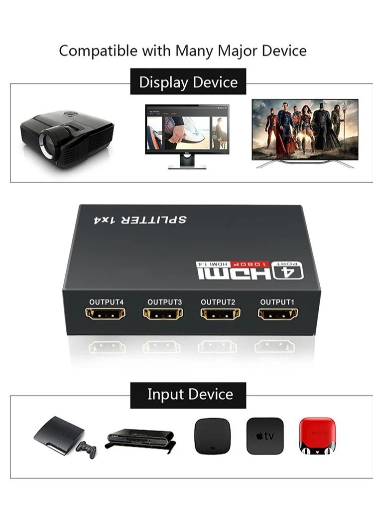 موزع HDMI بدقة 1080p – مدخل 1 إلى 4 مخارج – توزيع عالي الوضوح لشاشات متعددة