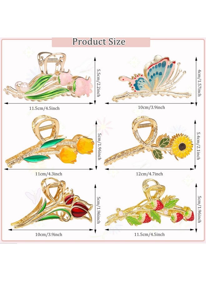 Jelyne 6 Pcs Large Metal Flower Claw Clips Tulip Hair Claw Clips Cute Strawberry Hair Clips Strong Hold Metal Clips Butterfly Hair Jaw Clips For Long Thick Curly Big Fashion Hair Clamps For Woman And Girls - Image 4