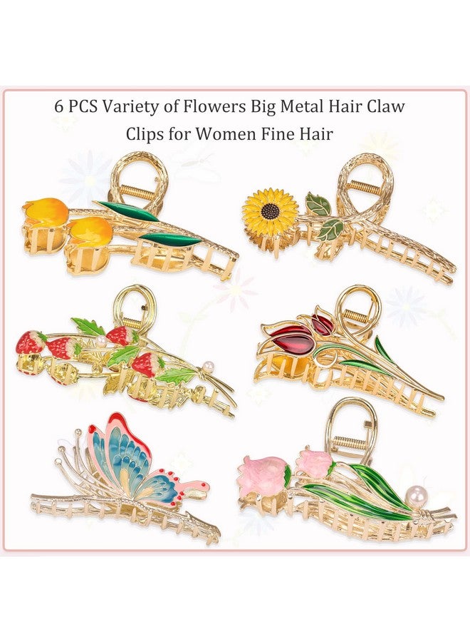 Jelyne 6 Pcs Large Metal Flower Claw Clips Tulip Hair Claw Clips Cute Strawberry Hair Clips Strong Hold Metal Clips Butterfly Hair Jaw Clips For Long Thick Curly Big Fashion Hair Clamps For Woman And Girls - Image 3