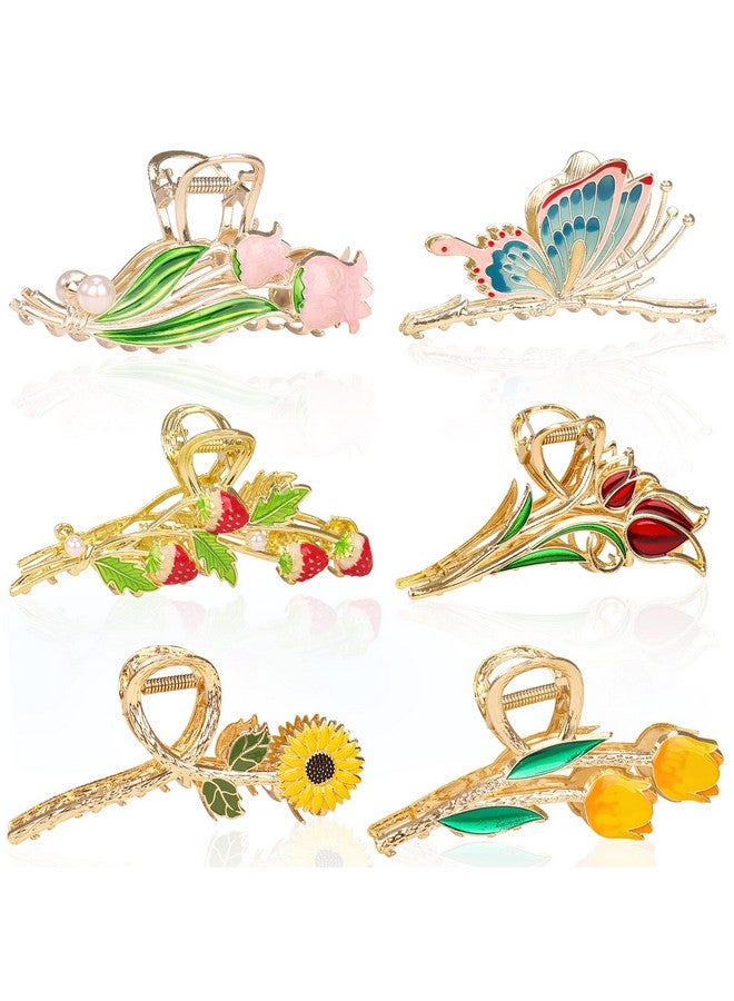 Jelyne 6 Pcs Large Metal Flower Claw Clips Tulip Hair Claw Clips Cute Strawberry Hair Clips Strong Hold Metal Clips Butterfly Hair Jaw Clips For Long Thick Curly Big Fashion Hair Clamps For Woman And Girls - Image 2