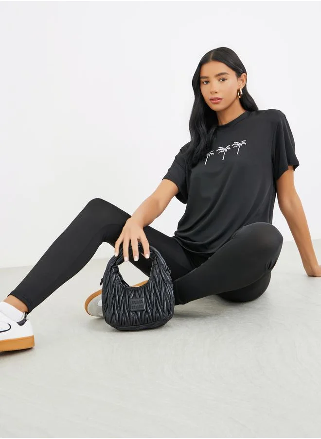 Take Two Take Two Embroidered Round Neck T-Shirt and Leggings Co-Ords