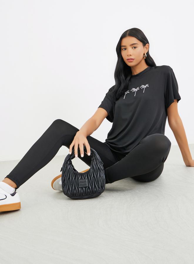 Take Two Embroidered Round Neck T-Shirt and Leggings Co-Ords - Image 1