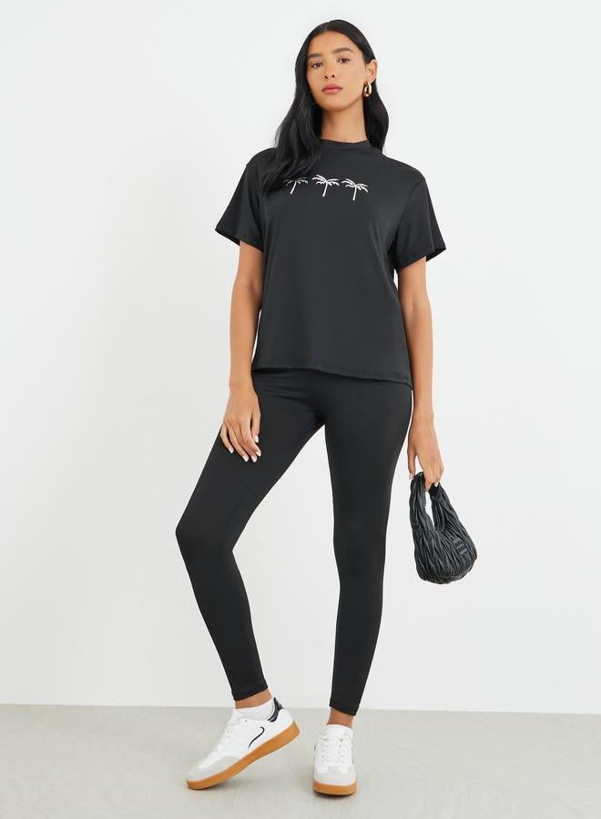Take Two Embroidered Round Neck T-Shirt and Leggings Co-Ords - Image 2