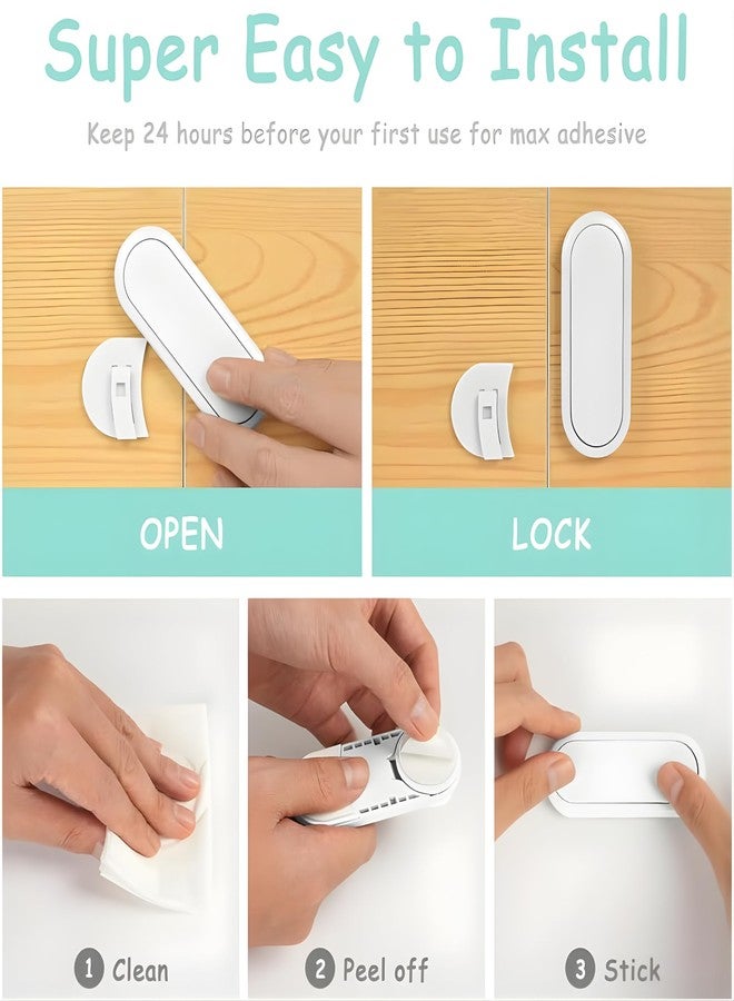 OLWICK قفل أمان للأطفال من أولويك | قفل لاصق مقاوم للأطفال للأدراج والأبواب | تصميم سهل الفتح بالضغط | تركيب بدون حفر | قفل أمان دوار للمطبخ والثلاجة وخزانة الملابس (رمادي، 4 قطع) - Image 5