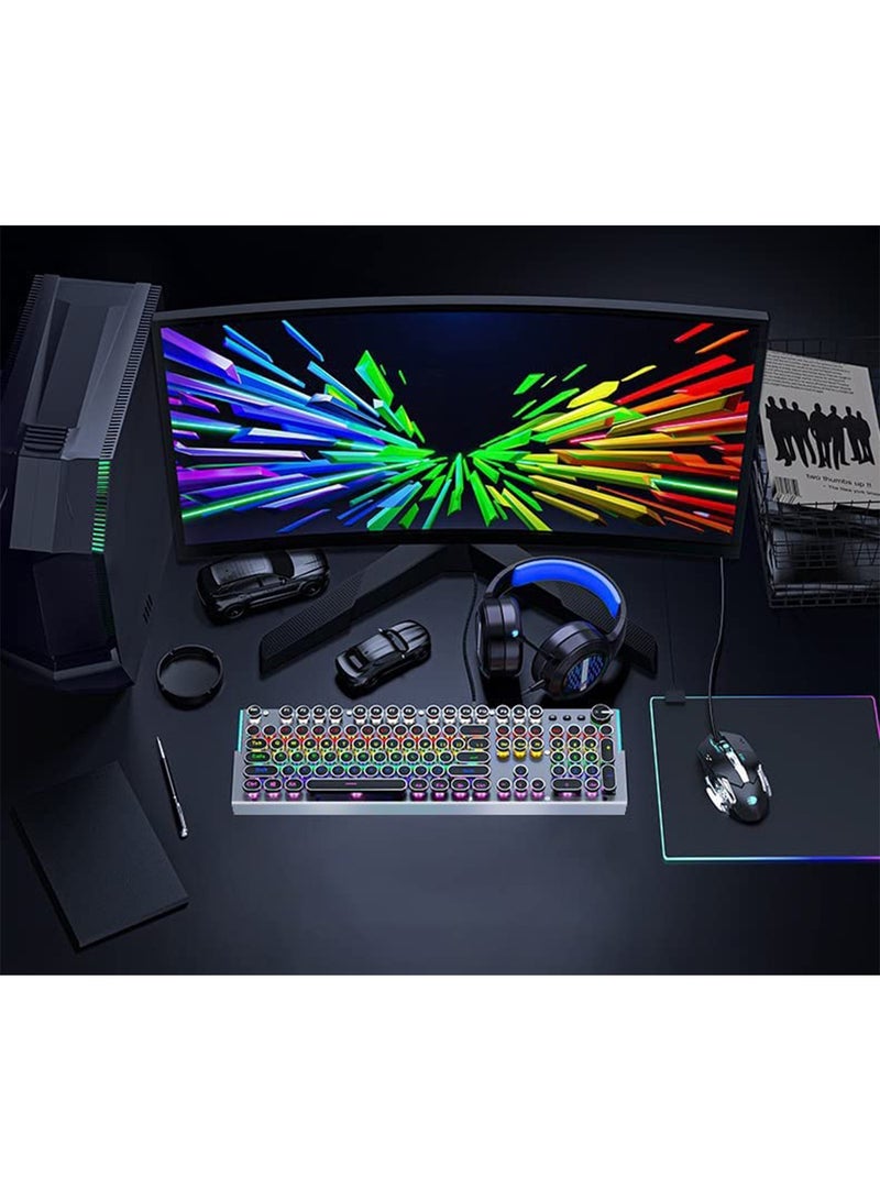 مجموعة لوحة مفاتيح وماوس للألعاب بتصميم آلة كاتبة بانك ريترو ميكانيكية بمفتاح أزرق وإضاءة خلفية بيضاء وسلك USB لأجهزة الكمبيوتر المكتبية والكمبيوتر المحمول - Image 5