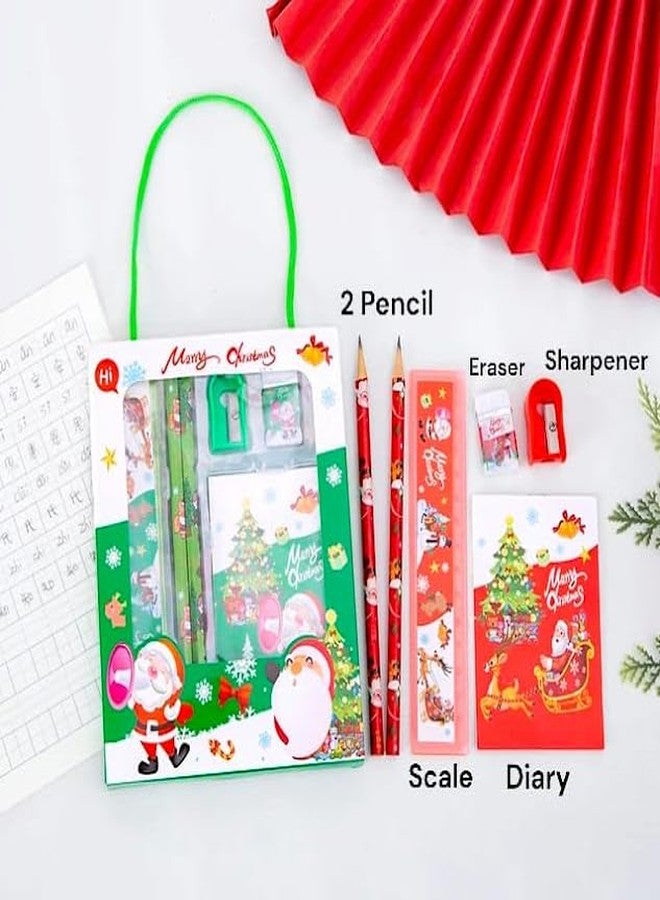 AMANVANI School Stationery Set Kit for Girls, Santa Claus Stationery Set for Kids (4 pcs) Stationery Combo for Boys, Christmas Theme Stationery Included Diary, 2 Pencil, Eraser & Sharpener for Girls - Image 2