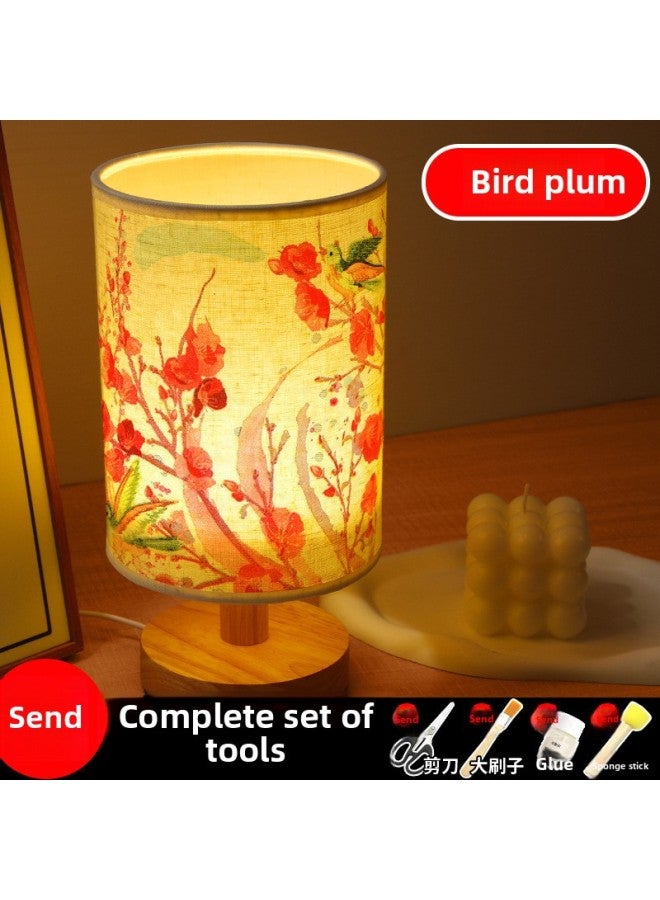 Mother's Day Gift Handmade Embossed Table Lamp DIY Material Package Dried Flower Lamp Nightlight Children's Group Building Warm-up Activities-Color:Bird Plum (full Package)  - Image 1