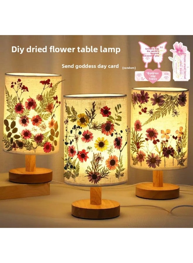 Mother's Day Gift Handmade Embossed Table Lamp DIY Material Package Dried Flower Lamp Nightlight Children's Group Building Warm-up Activities-Color:Bird Plum (full Package)  - Image 2