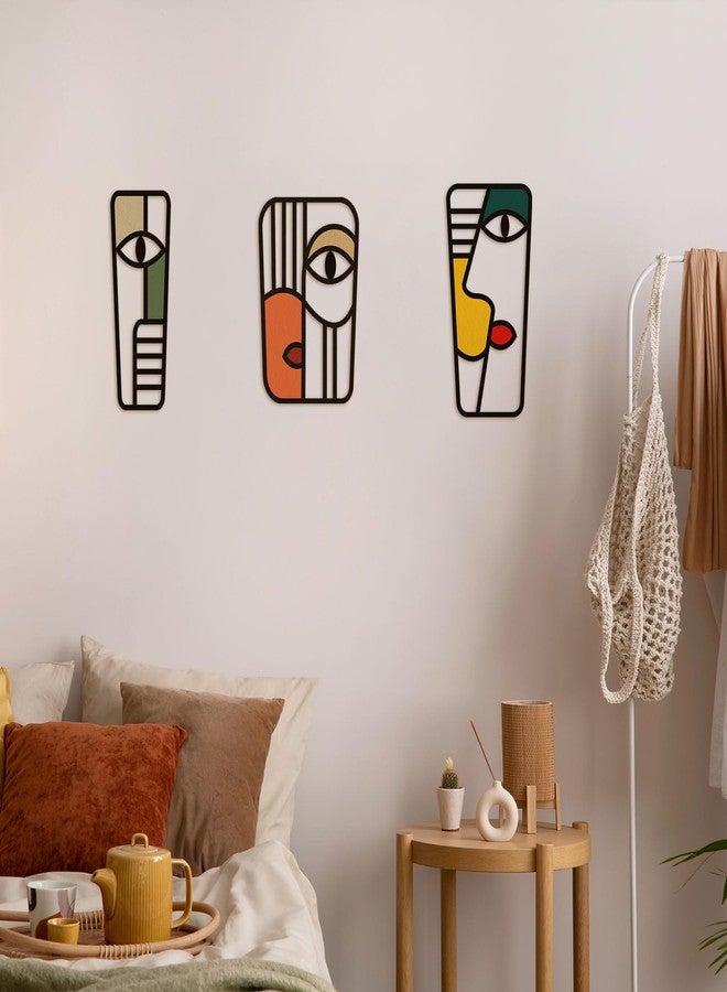 Pinetree Art لوحة جدارية معدنية تجريدية على شكل وجه من باينتري آرت، مستوحاة من التكعيبية لبيكاسو، ديكور جداري، تصميم عصري بسيط، قناع خطي منحوت للجدار، مناسب للمنزل والمكتب وغرفة المعيشة (الوجه ج) - Image 3