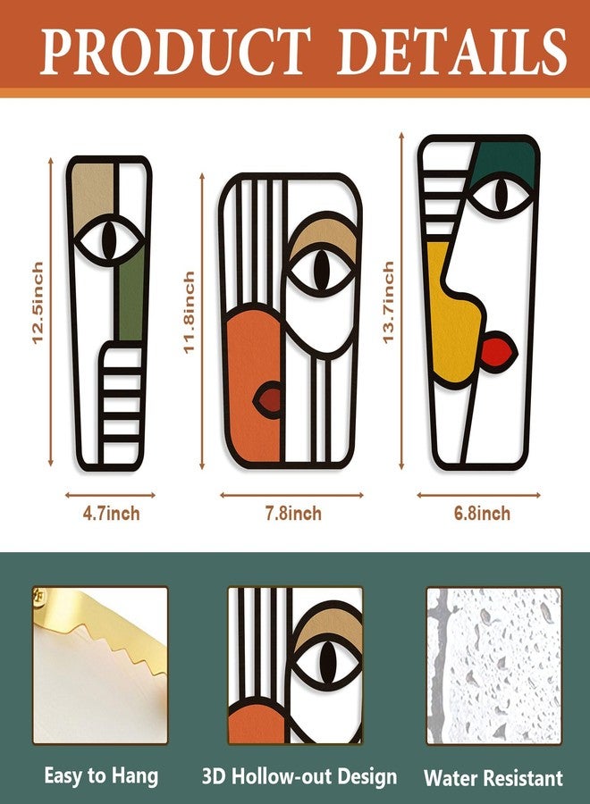 Pinetree Art لوحة جدارية معدنية تجريدية على شكل وجه من باينتري آرت، مستوحاة من التكعيبية لبيكاسو، ديكور جداري، تصميم عصري بسيط، قناع خطي منحوت للجدار، مناسب للمنزل والمكتب وغرفة المعيشة (الوجه ج) - Image 2
