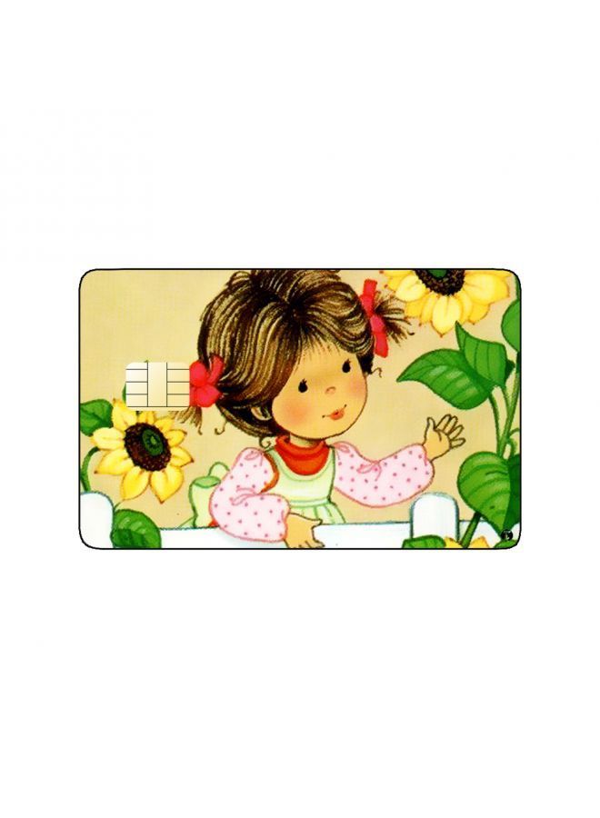 RKN PRINTED BANK CARD STICKER Beautiful Girl Drawing With Sunflowers - Image 1