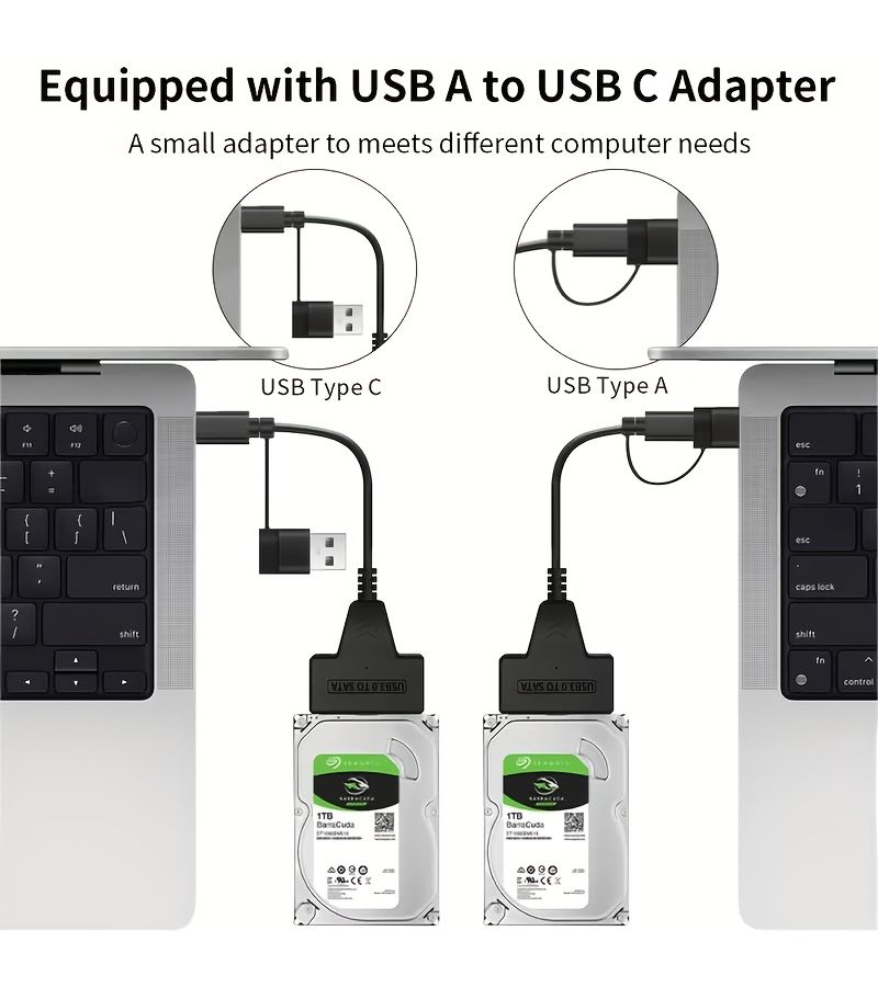 Universal SATA To USB 3.0 Type C Adapter Cable 6Gbps For 2.5 Inch External HDD SSD Dual Head 2.5 Inch SATA Easy Drive Cable - Image 2