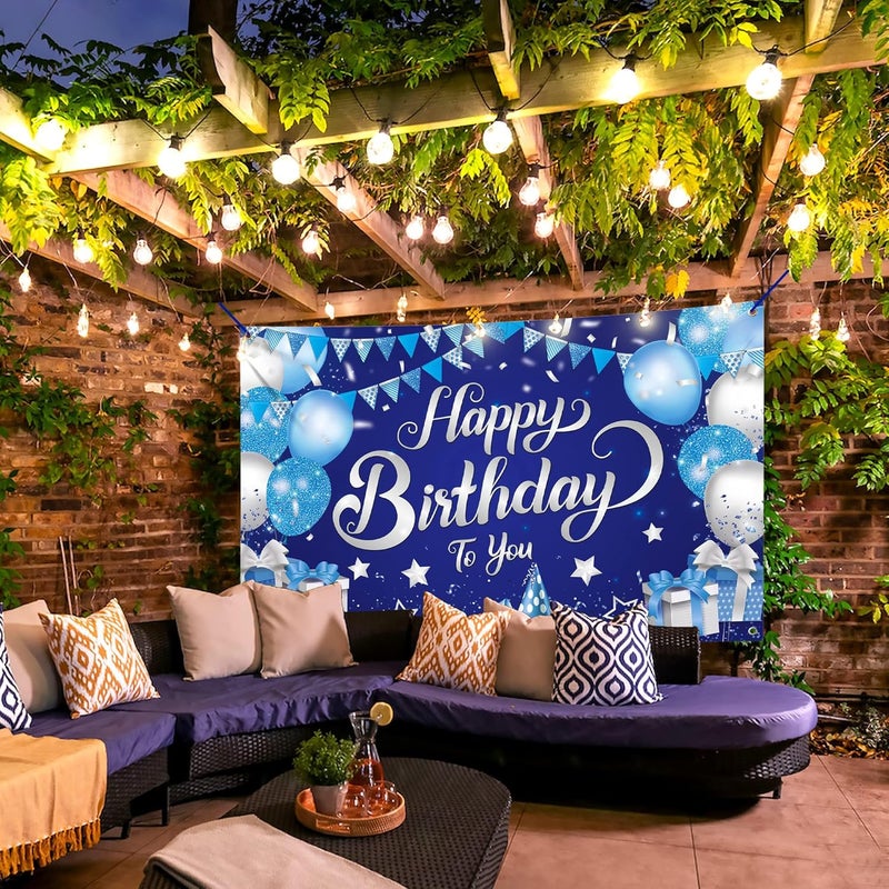 ELECDON Happy Birthday Banner - Blue and Silver - Image 3