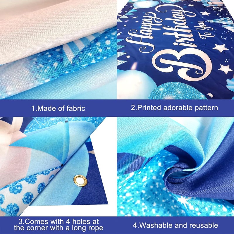 ELECDON Happy Birthday Banner - Blue and Silver - Image 5