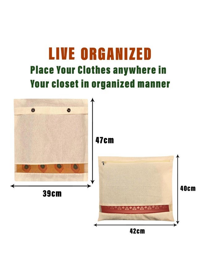 Kuber Industries Saree Bags Combo Set | Cotton Wardrobe Organizer | Clothes Bags for Storage | Mesh Window Saree Bags Set | Single Packing Saree Cover | Pack of 24 | Cream - Image 3