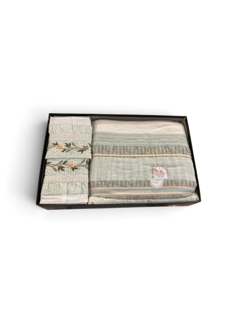 100% Cotton Embroidered King-Size Bedding Set - 6-Piece